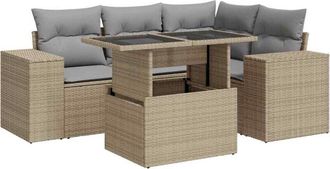 vidaXL Juego De Sof&aacute;s Jard&iacute;n Con Cojines 5 Pzas Rat&aacute;n Sint&eacute;tico Beige Vidaxl