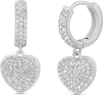 SHYMI Pav&eacute; Dangling Heart Huggie Hoop Earrings in Silver at Nordstrom