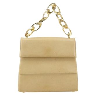 Ferragamo Vintage Chain Leather Beige Leather Handbag (Pre-Owned)