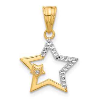 Diamond2Deal 14k Yellow Gold and White Rhodium Diamond-cut Stars Pendant