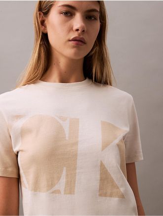 Calvin Klein Jeans Calvin Klein Womens Faded Slant Monogram Logo Graphic Classic T-Shirt - White - XS