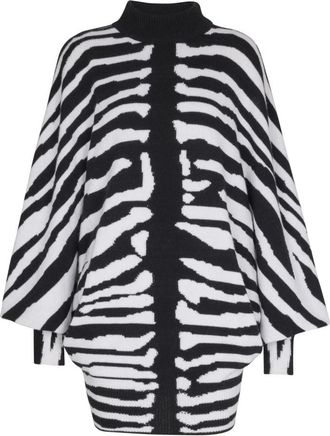 Balmain Gebreide jurk met zebra intarsia - Dames - Kleedjes - Zwart - S - Wol - Kleedjes