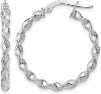 Diamond2Deal 14K White Gold Fancy Twisted Round Hoop Earrings