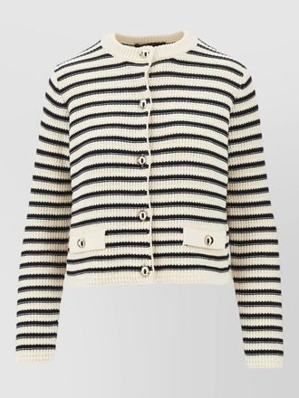 Max Mara striped cardigan ribbed knit front pockets