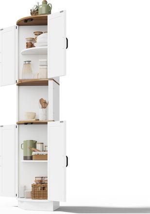 STILVORA Armario Esquinero De Cocina Con 2 Puertas, 1 Hueco Abierto Y 5 Espacios De Almacenaje, En Mdf, 39.5 X 39.5 X 180 Cm, Blanco