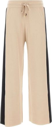 Elena Miro Gebreide broek met wijde pijpen - Dames - Sweatpants - Beige - S - Broeken