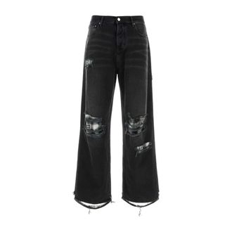 Amiri Wide Jeans, male, Black, Size: W32 Flannel Repair Baggy Jean