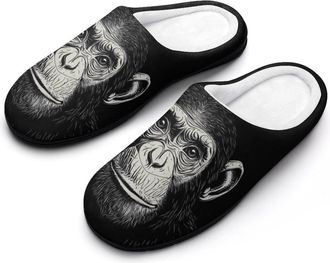 Generic Chimpanzee Monkey Mens House Slippers Memory Foam Washable Cotton Slip on Home Shoes