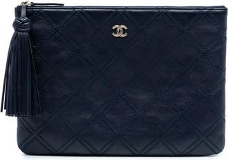 Chanel 2016-2017 Medium Quilted Lambskin Double Stitch Tassel O Case clutch bag - Blu
