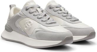 BOSS Leather and suede sneakers with Double B monogram