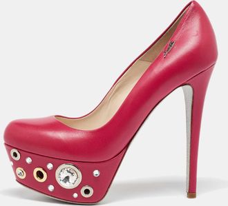 Loriblu Pink Leather Crystal Embellished Platform Pumps