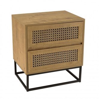 Macabane Mesa de noche con 2 cajones efecto rat&aacute;n marr&oacute;n y patas de metal negro