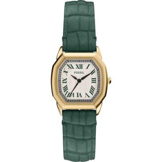 Fossil Harlow Croc Embossed Leather Strap Watch, 27mm in White/Green/Gold at Nordstrom