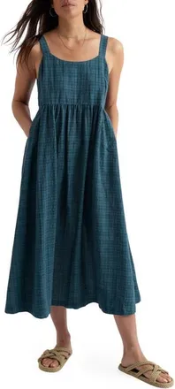 Seasalt Cornwall Laity Plaid Organic Cotton Blend Midi Dress in Storm at Nordstrom, Size 4