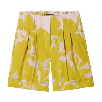 Luisa Cerano Korte Broeken, Dames, Geel, S, Viscose Shorts met Bloemenprint