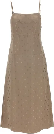 Fendi Gray Silk Midi Womens Dress