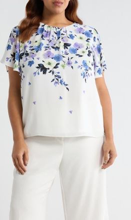 Kasper Flutter Sleeve Top in Lily White Multi at Nordstrom, Size 1 X