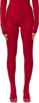 Naked Wardrobe Closed Toe Semisheer Lace Leggings in Ruby Red at Nordstrom, Size X-Small