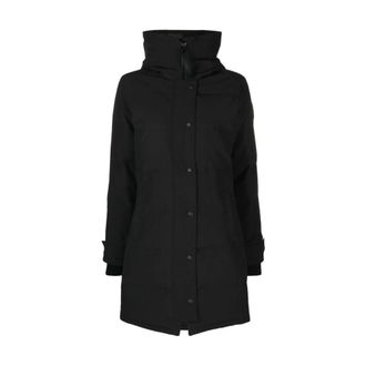 Canada Goose Single-Breasted Coats, female, Black, Size: M Black Down-Feather Hooded Jacket
