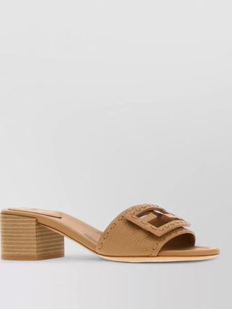 Fendi leather baguette mules block heel open toe