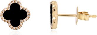 The Lovery Onyx Diamond Clover Stud Earrings