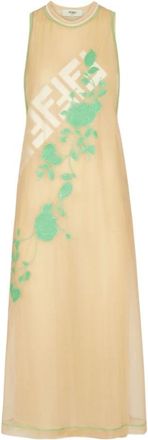 Fendi Groene Bloemen Organza Jurk - Dames - Casual kleedjes - Beige - S - Organza - Kleedjes