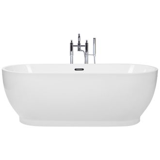 Beliani Ba&ntilde;era Independiente Blanca De Acr&iacute;lico Sanitario Brillante Ovalada Dise&ntilde;o Minimalista Moderno Levera