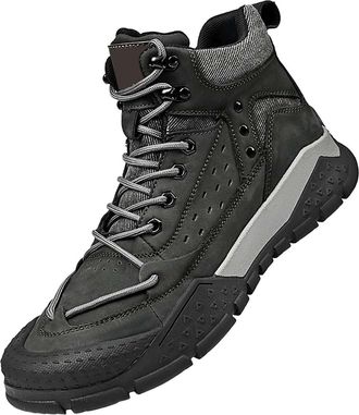 Generic Mens Thermal Winter Boots, Flat Casual High Top Boot Fur Lined Snow Hiking Shoe Outdoor Non-Slip Waterproof Footwear Puncture Resistant Steel Toe Cap 