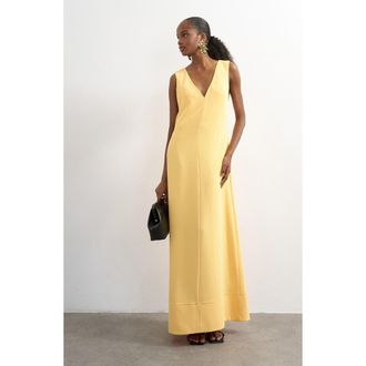Topshop V-Neck Maxi Dress in Yellow at Nordstrom, Size 18