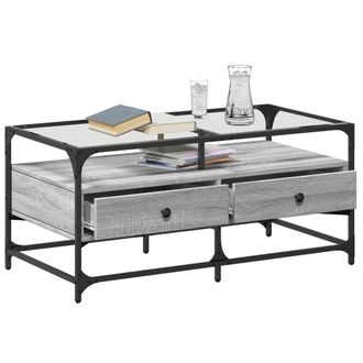 Berkfield Home Decorative Coffee Table with Glass Top Grey Sonoma 98.5x50x45 cm Steel
