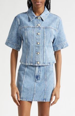 Veronica Beard Malcom Short Sleeve Denim Jacket in Silver Dust at Nordstrom, Size X-Small