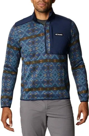Columbia Weather II Sweater Mens Navy Checkered Peaks Print Half Zip SGN1760