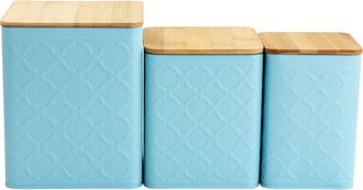 MegaChef 3 Piece Square Iron Kitchen Canister Set with Bamboo Lids in Turquoise