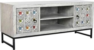 DKD Home Decor Mobile TV DKD Home Decor Bianco Beige Grigio Multicolore Ceramica Legno di mango 130 x 40 x 56 cm