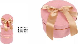 Trade Shop Trade Shop - Set 3pz Scatole Scatola Box Per Regali Varie Misure Matrioska Rotonde Rosa 71941