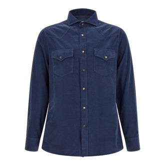Brunello Cucinelli Heren, Overhemden, Blauw, Maat: M Corduroy
