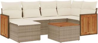 vidaXL Vidaxl - Set Sof&aacute;s De Jard&iacute;n 7 Piezas Y Cojines Rat&aacute;n Sint&eacute;tico Beige
