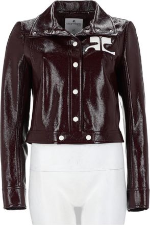 Courr&egrave;ges Cropped Jacket with Glossy Finish and Logo Detail