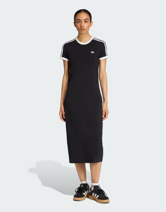 adidas Originals Vestito slim nero e bianco con 3 strisce