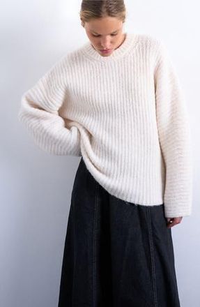 Topshop Balloon Sleeve Crewneck Rib Sweater in Ivory at Nordstrom Rack, Size X-Small