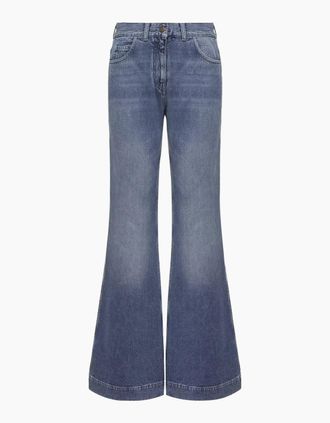 Moncler Womens WOMENS FLARED DENIM JEANS - Blue - Size: 14