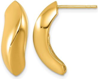 Diamond2Deal 18K Yellow Gold Twist Wave J-Hoop Drop Dangle Earrings