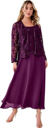 Roaman's Plus Size 2 Piece Long Sleeve Embellished Lace Jacket And Full Gown in Dark Berry at Nordstrom, Size 20