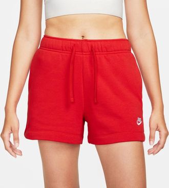 Nike Sportswear Club Shorts Womens Red Fleece Mid-Rise Elastic Waist DSGL397