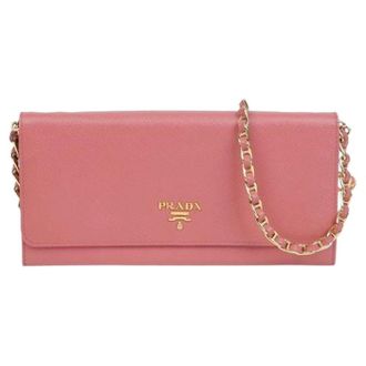 Prada Pre-owned Cross Body Bags, female, Pink, Size: ONE SIZE Pre-owned Metal Logo Chain Wallet Crossbody Bag