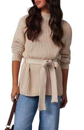 VICI Collection Wixson Rib Belted Mock Neck Sweater in Ecru at Nordstrom, Size X-Small