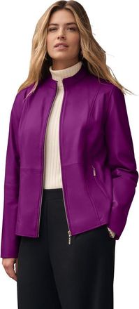 Jessica London Zip Front Leather Jacket in Purple Tulip at Nordstrom, Size 28