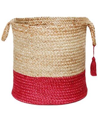 LR Home Two-Tone Jute Woven Decorative Storage Basket With Handles
