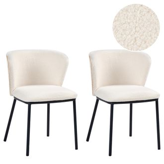 Beliani Conjunto De 2 Sillas De Comedor De Boucl&eacute; Con Patas De Hierro Negras Sin Reposabrazos Tapones Para Las Patas Dise&ntilde;o Minimalista Moderno Blanco Crema H