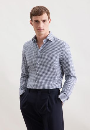 Seidensticker Flanellhemd SEIDENSTICKER Schwarze Rose, Herren, Gr. XXL (45), normale &Auml;rmell&auml;ngen, dunkelblau, 100% Baumwolle, kariert, slim fit, 2-Knopf-Manschette,